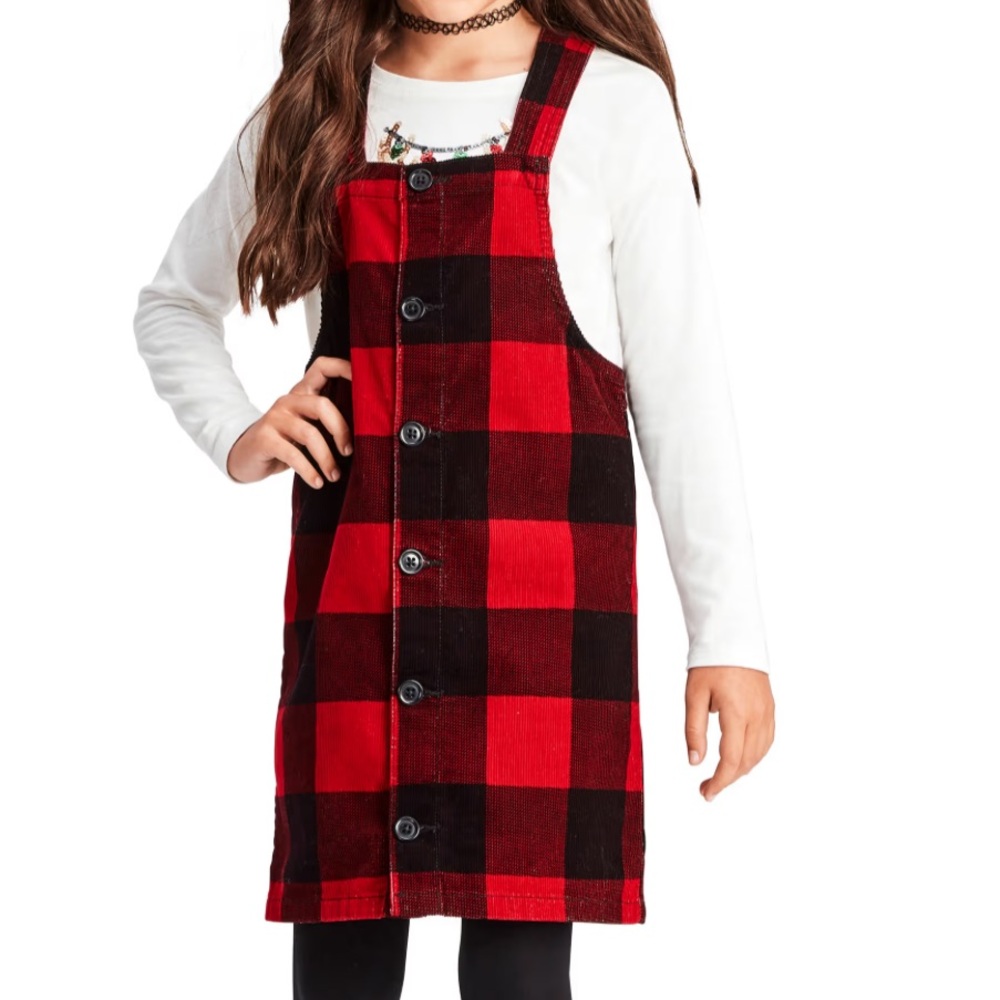 Children’s Place Girls Buffalo Plaid Corduroy Skirtall - Red and Black 10